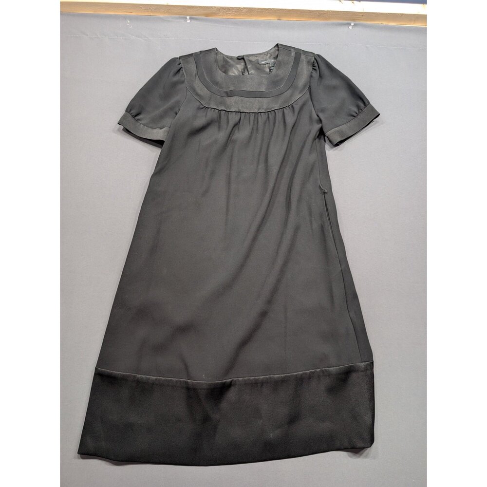 Marc by Marc Jacobs Black Shift Dress Sz 4 Satin Trim Short Sleeve